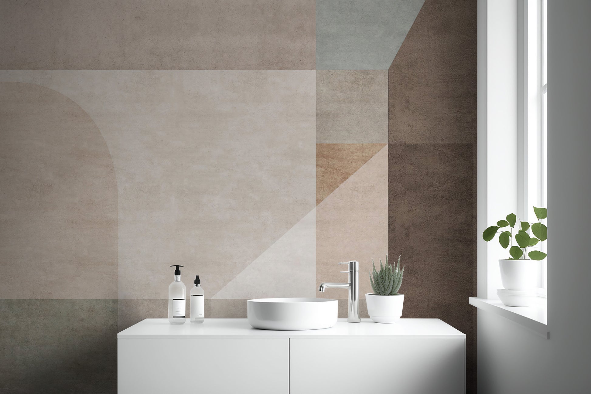 Beige and taupe geometric wall covering design
