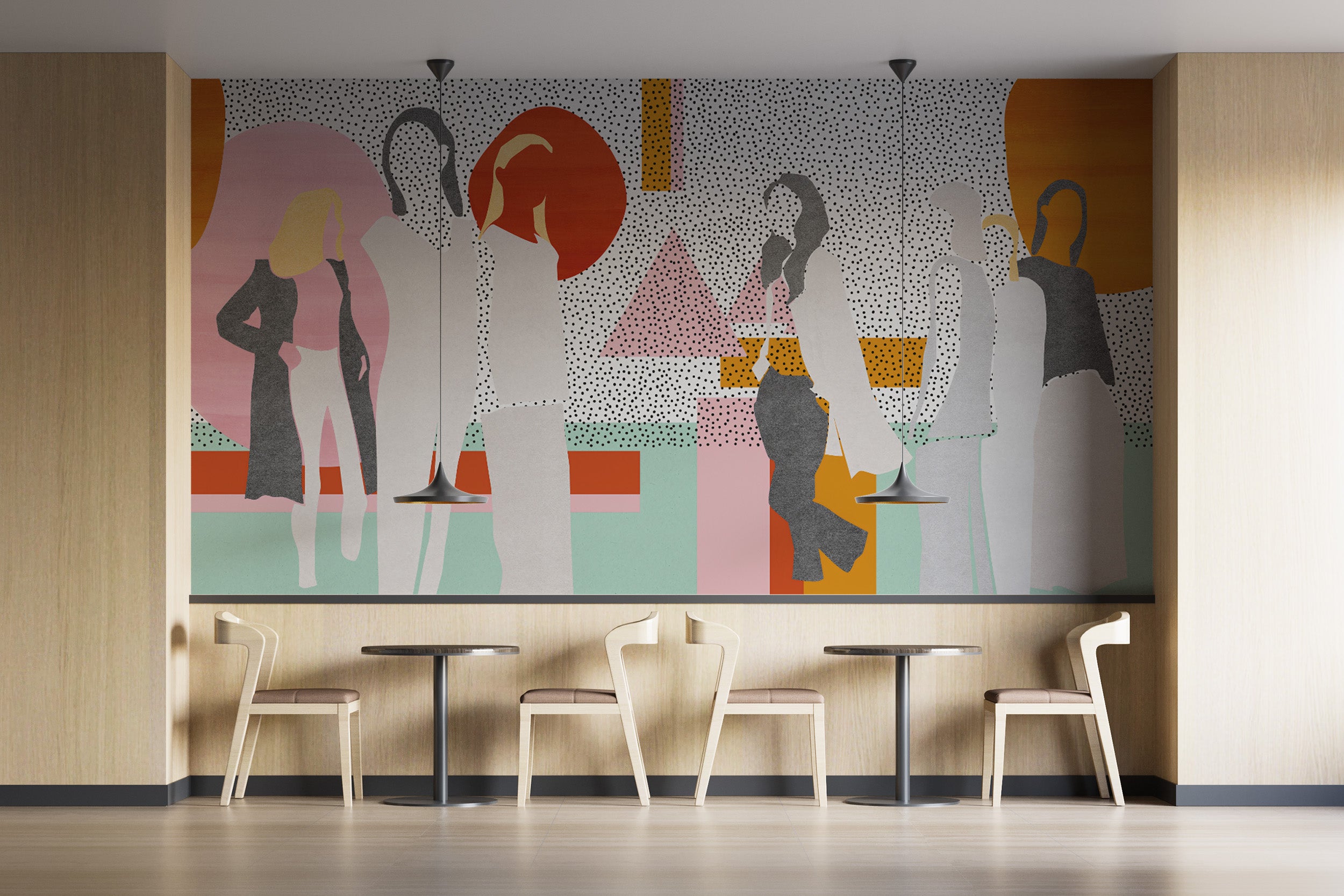 Playful modern graphic wallpaper with bright hues
