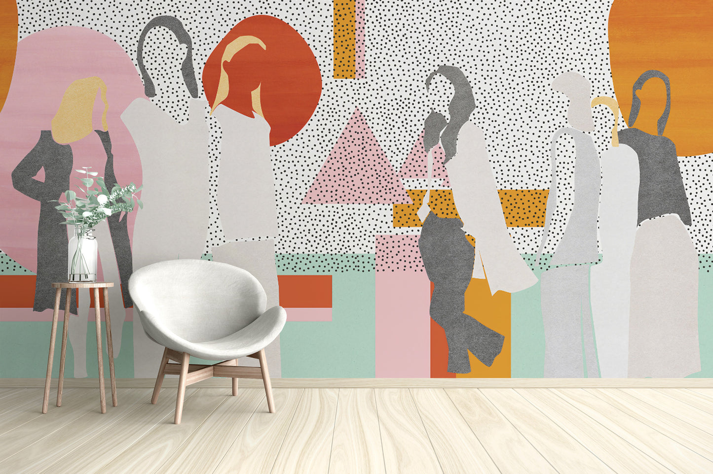 Geometric shapes and figures wallpaper in bold tones
