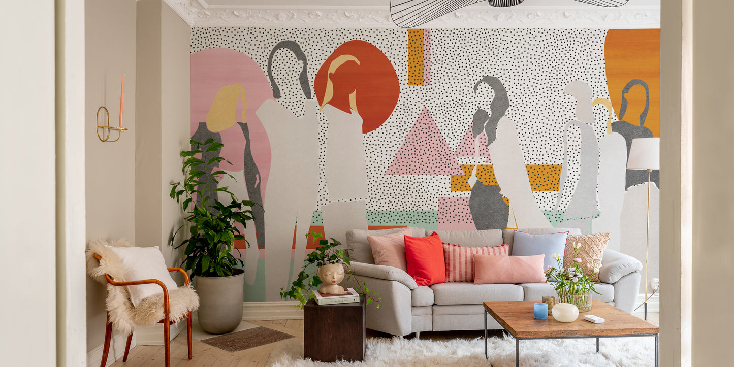 Pop art geometric wall mural with vibrant shapes
