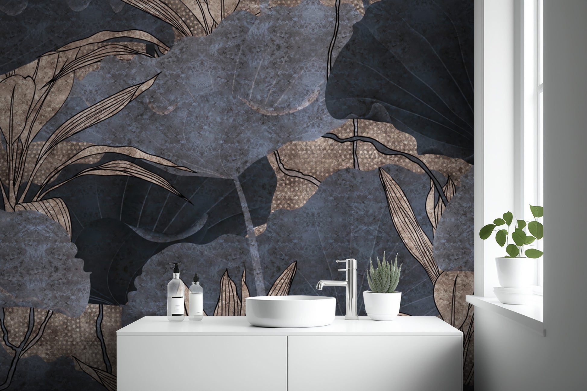 Nature-inspired wallpaper with intricate leaf details
