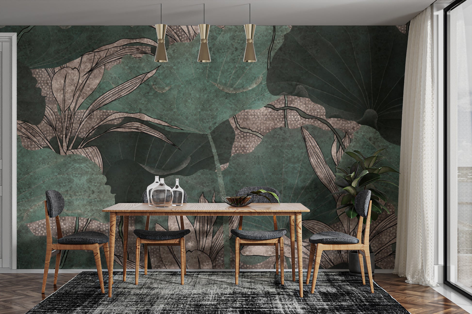 Nature-inspired wallpaper with intricate leaf details
