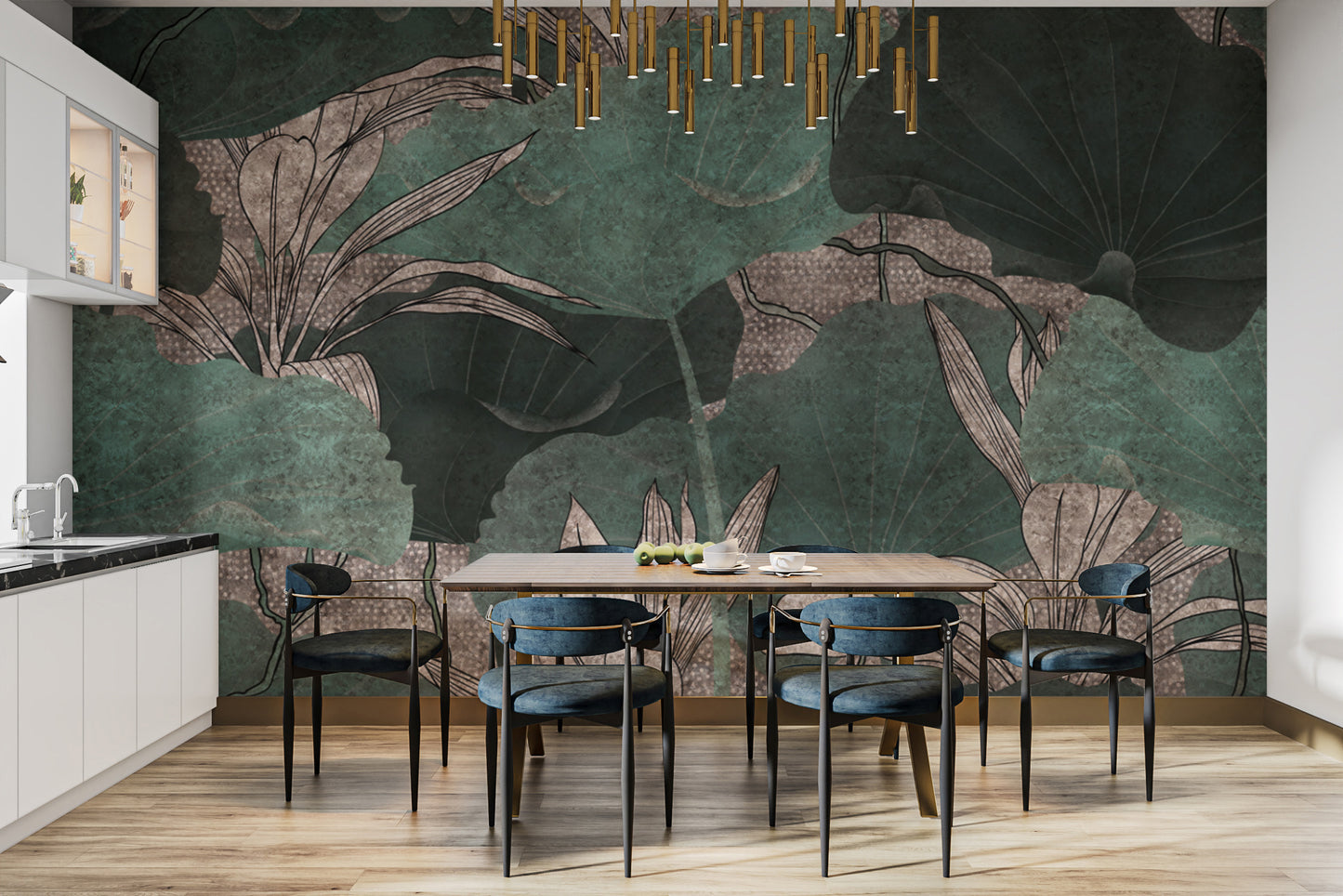 Contemporary green botanical wall mural
