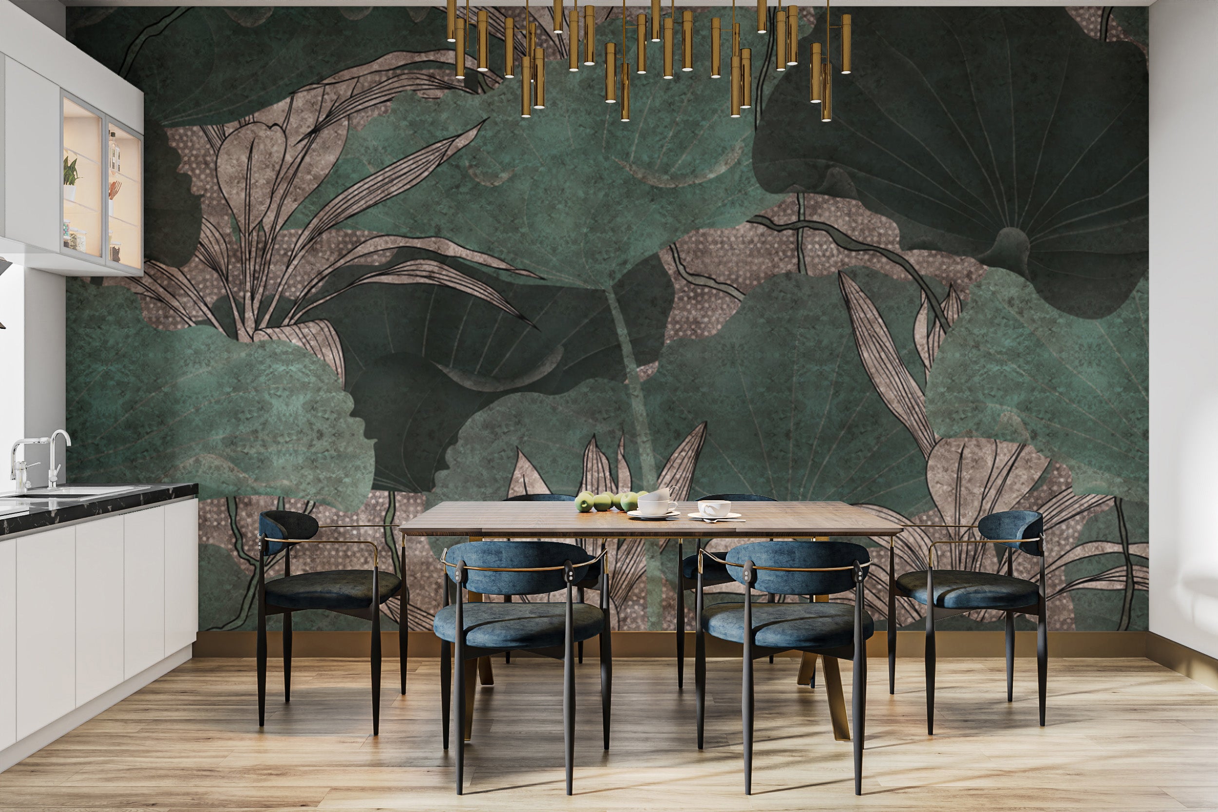 Contemporary green botanical wall mural
