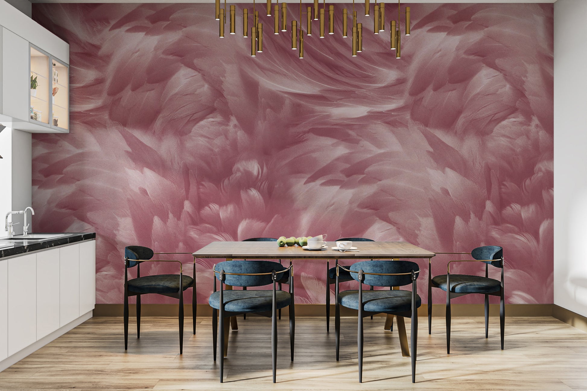 Ethereal pink feather wallpaper for interiors
