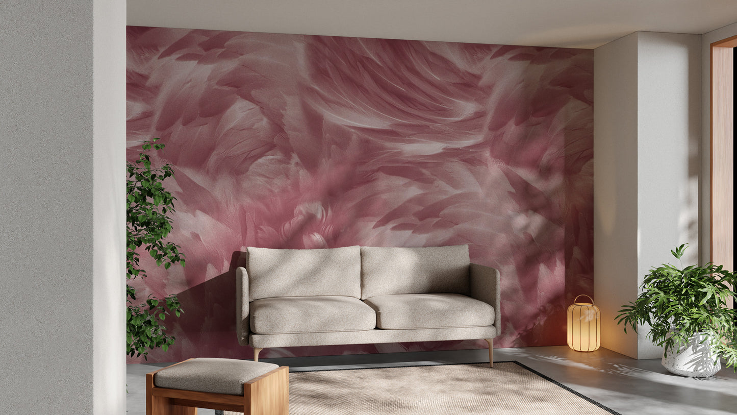 Delicate dusty rose feather wall covering
