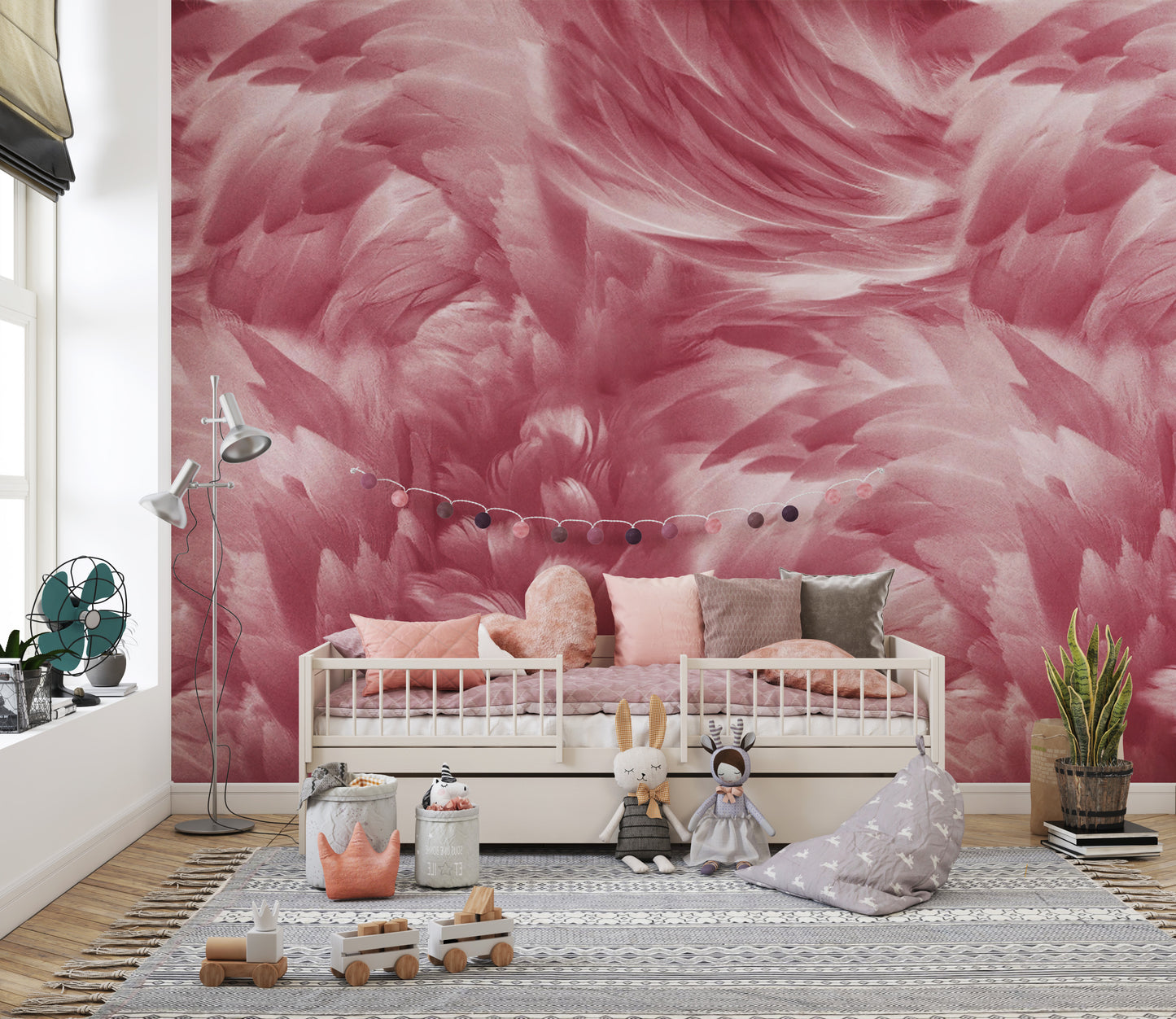 Romantic pink feather wallpaper mural
