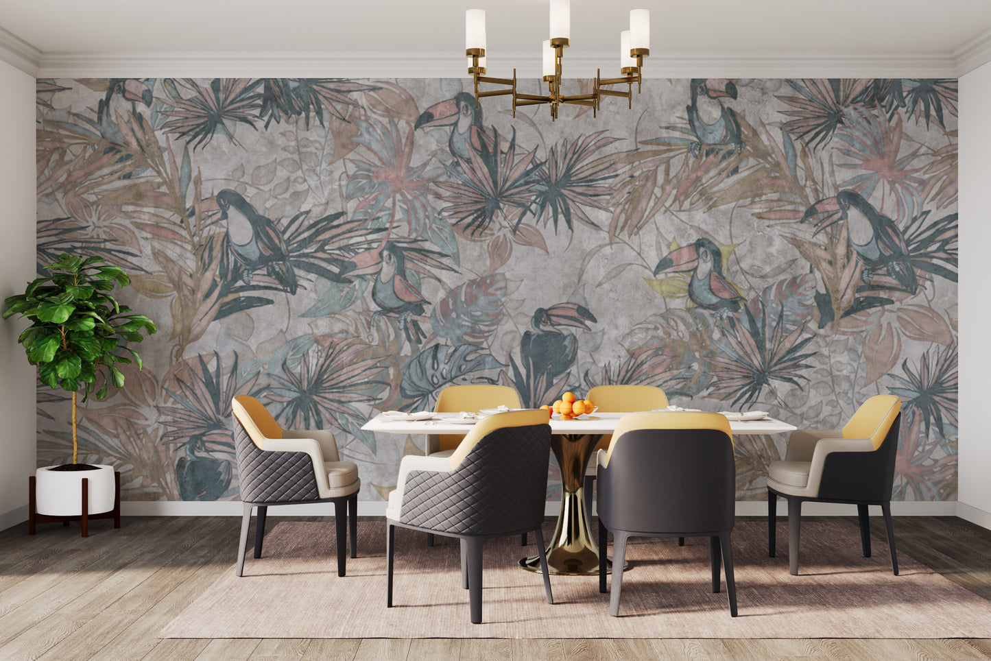 Nature-inspired toucan wallpaper in neutral shades
