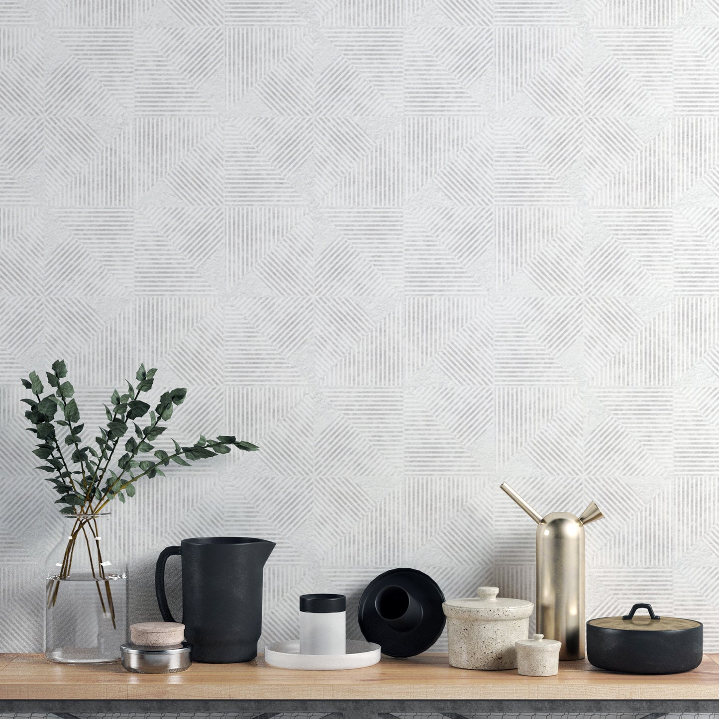 Soft grey minimalist line art wall covering
