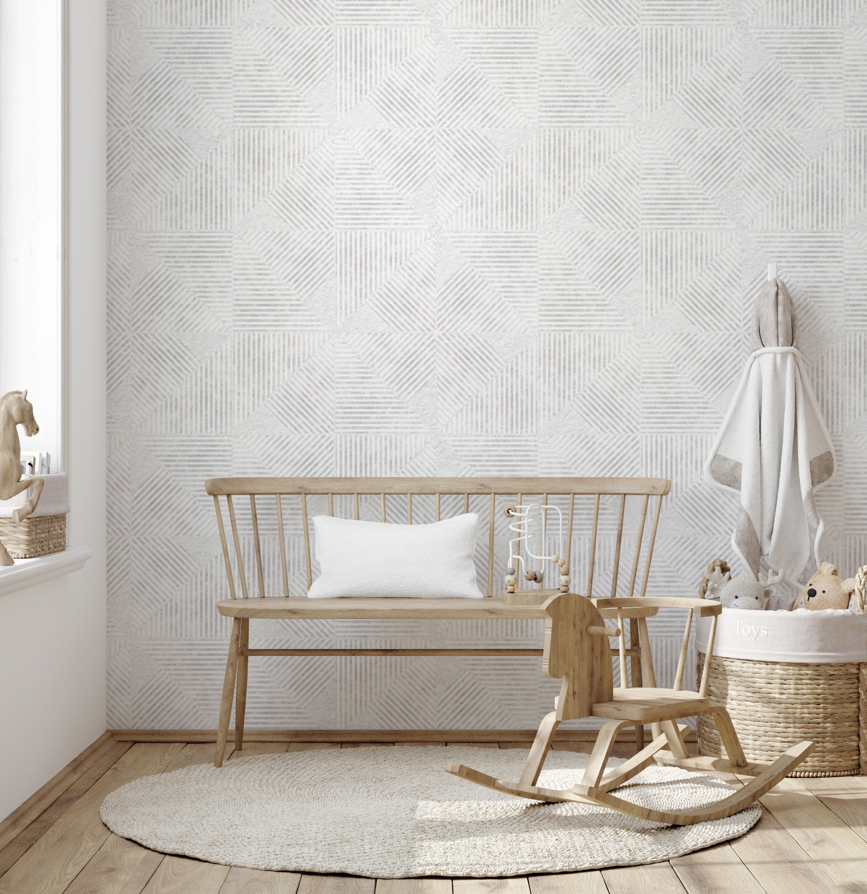 Minimalist triangle pattern wallpaper in soft grey
