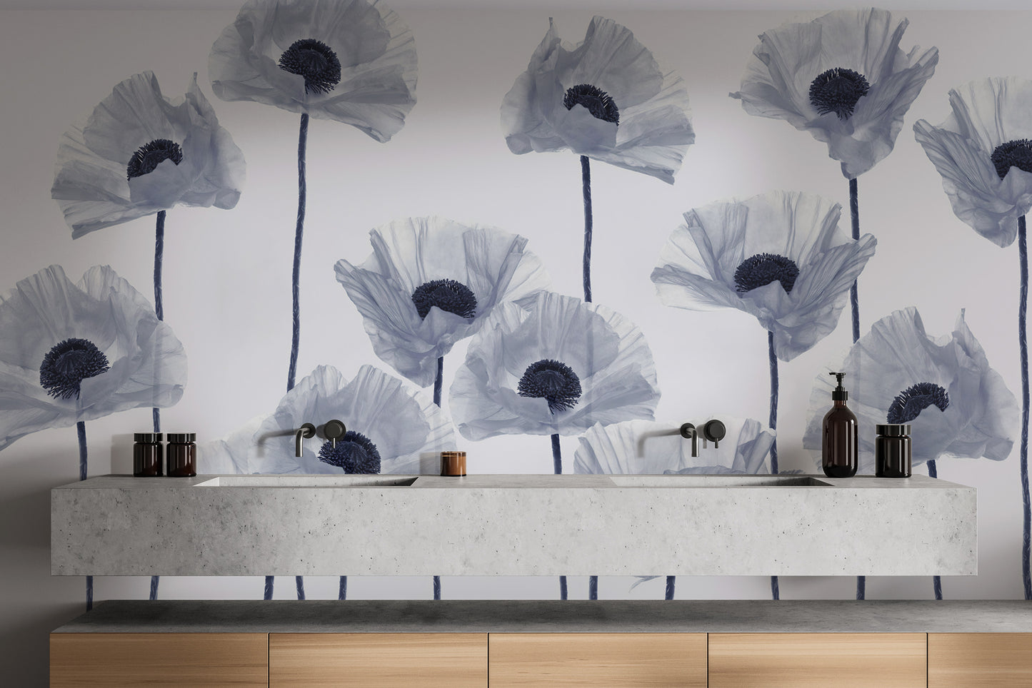 Muted blue floral wallpaper design
