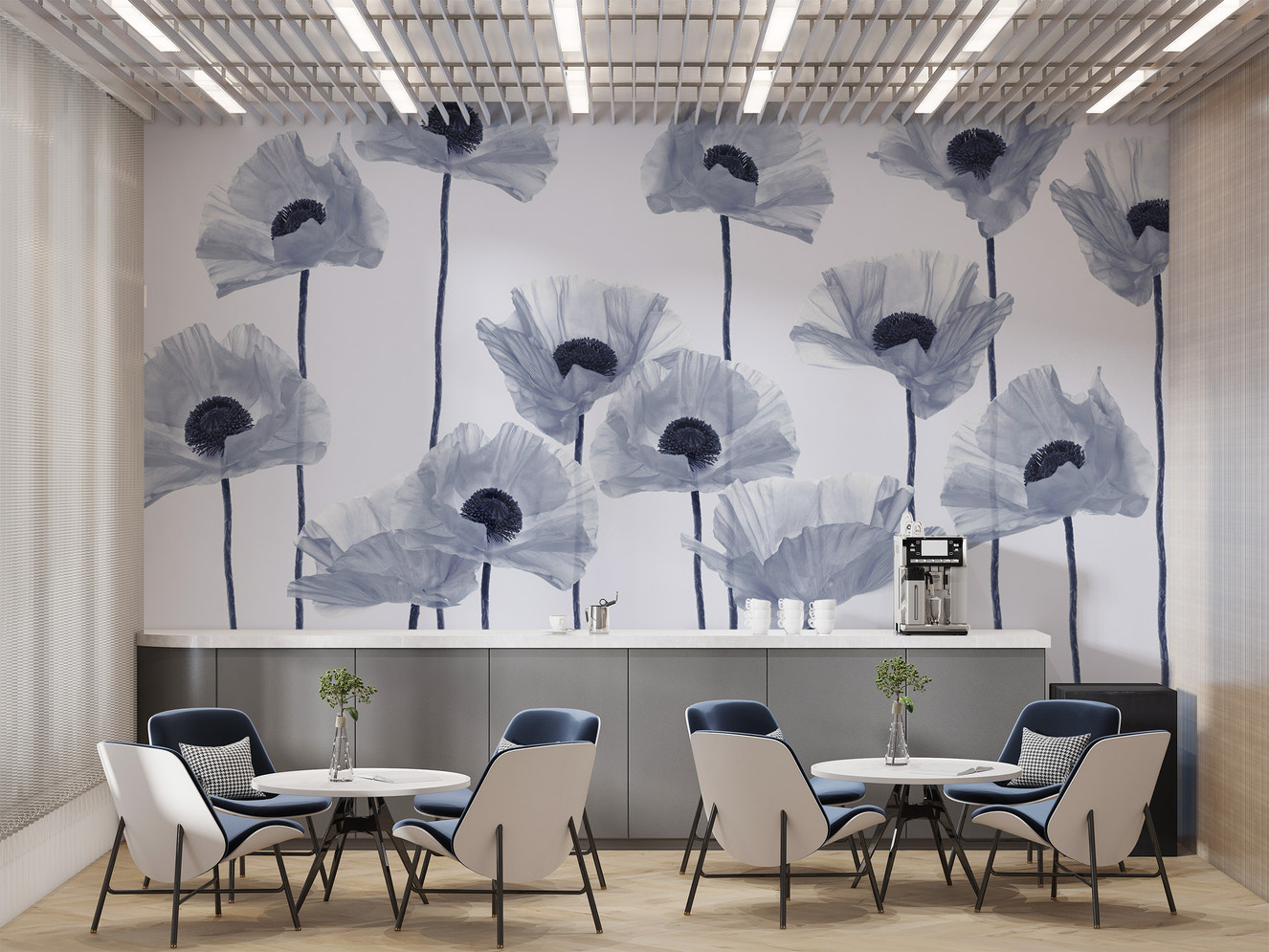 Modern blue poppy flower wallpaper
