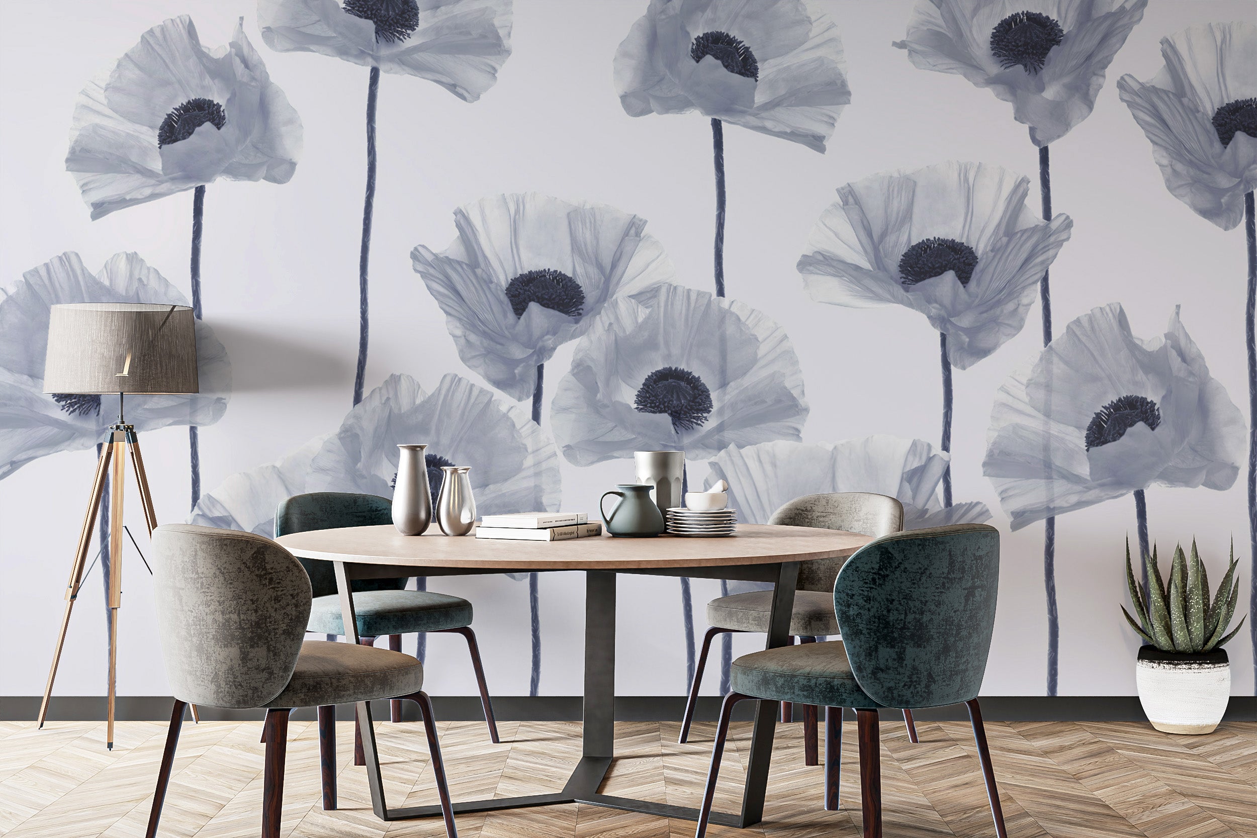 Minimalist floral wall mural design
