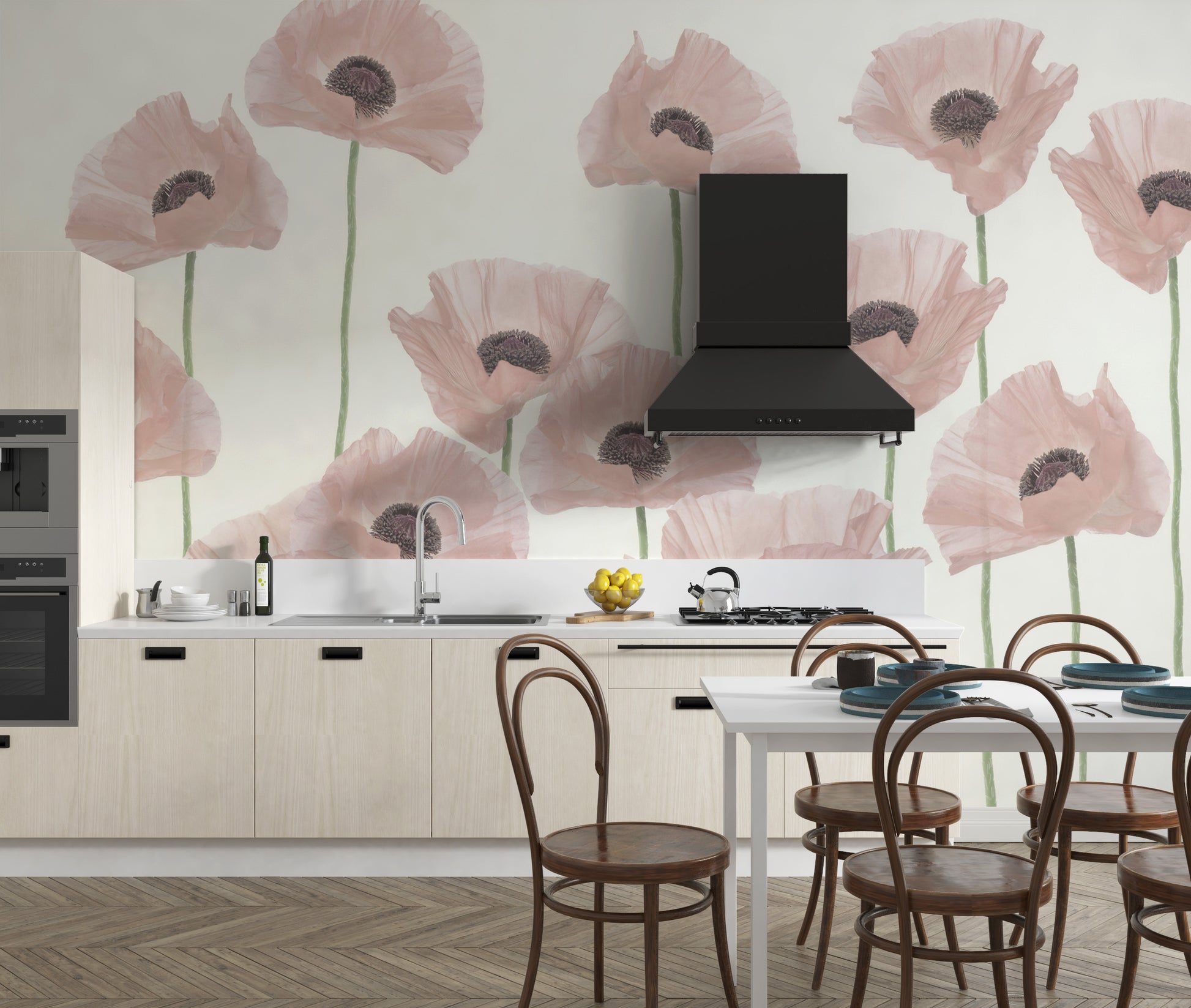 Pastel pink poppy flower wallpaper design
