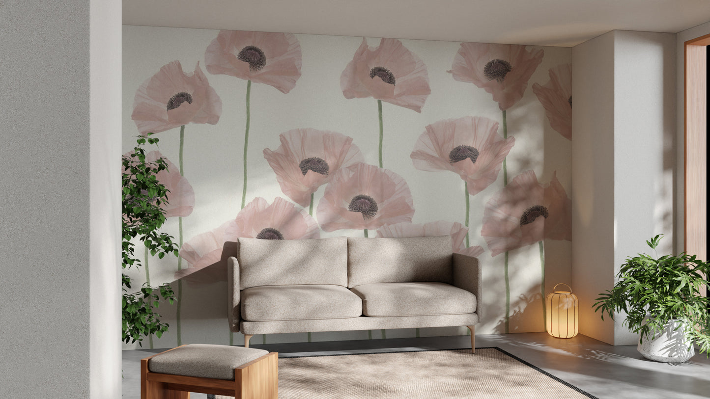 Minimalist pink poppy wallpaper for interiors
