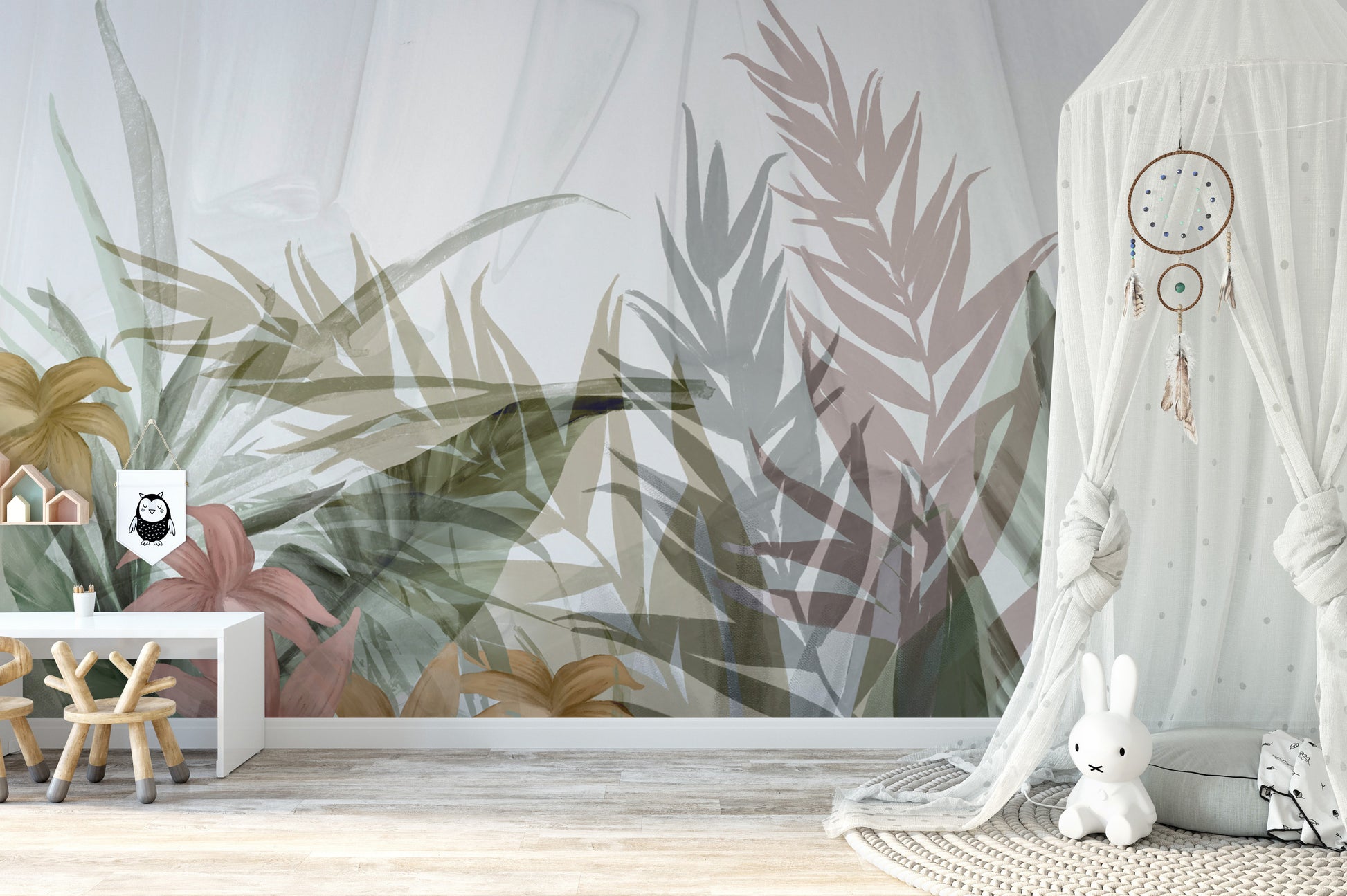 Tropical flower and leaf wall mural
