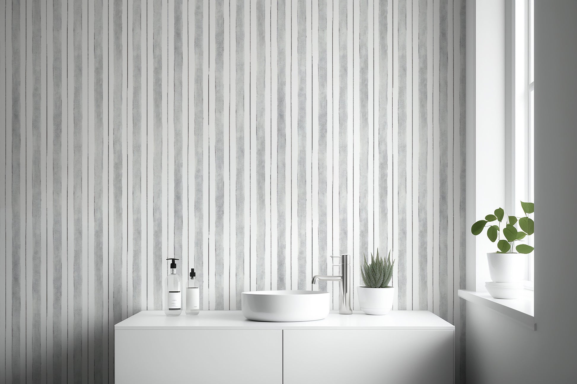 Modern Grey and White Striped Wallpaper
