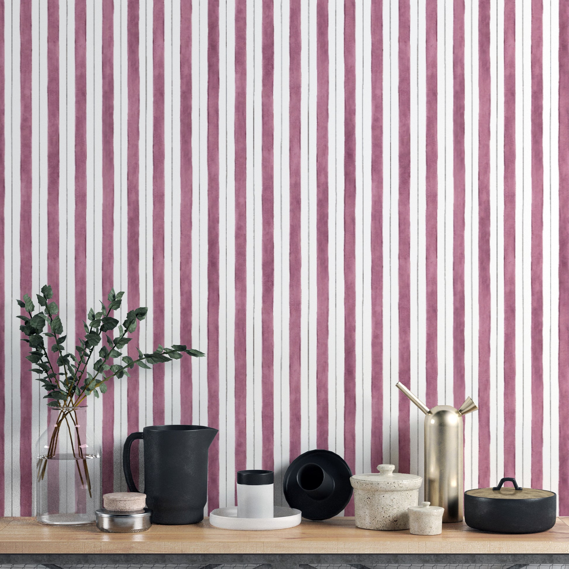 Modern Maroon Vertical Striped Wallpaper
