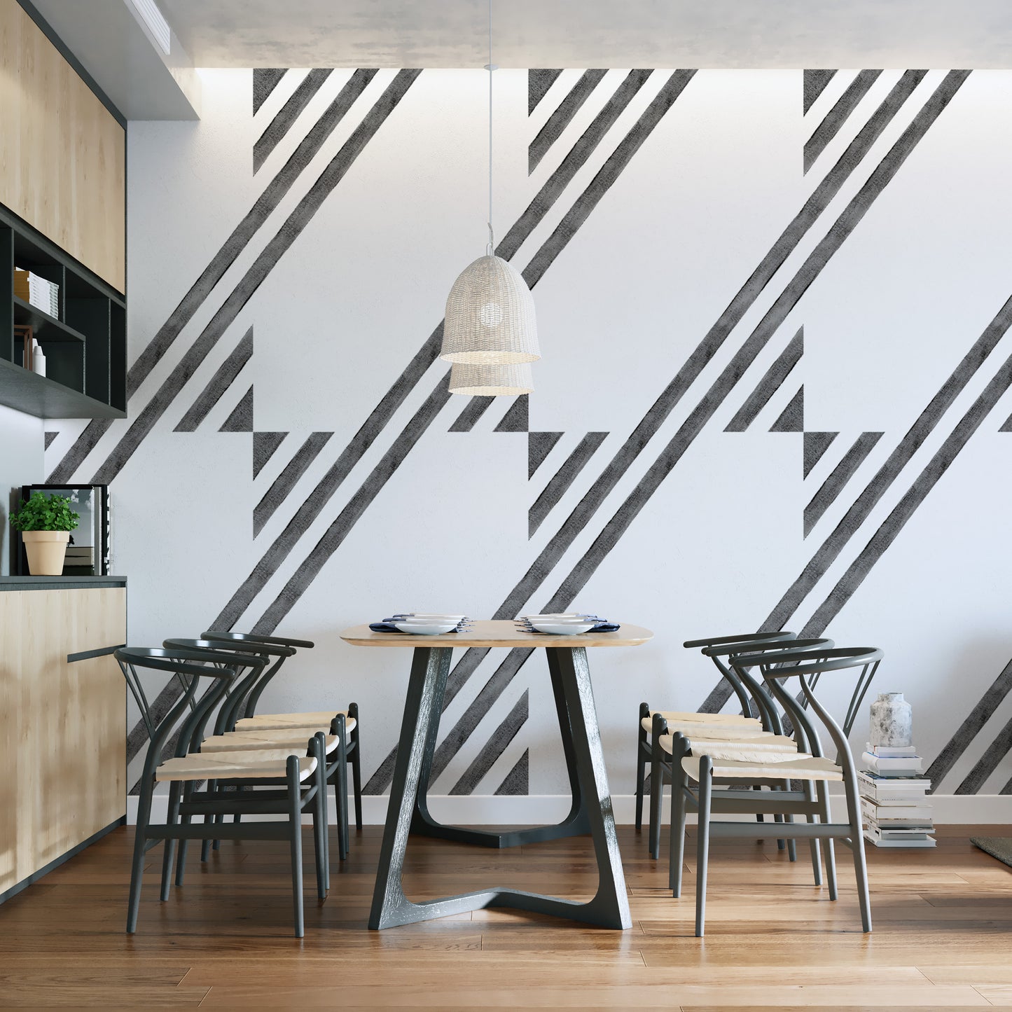 Contemporary black and white stripe wallpaper
