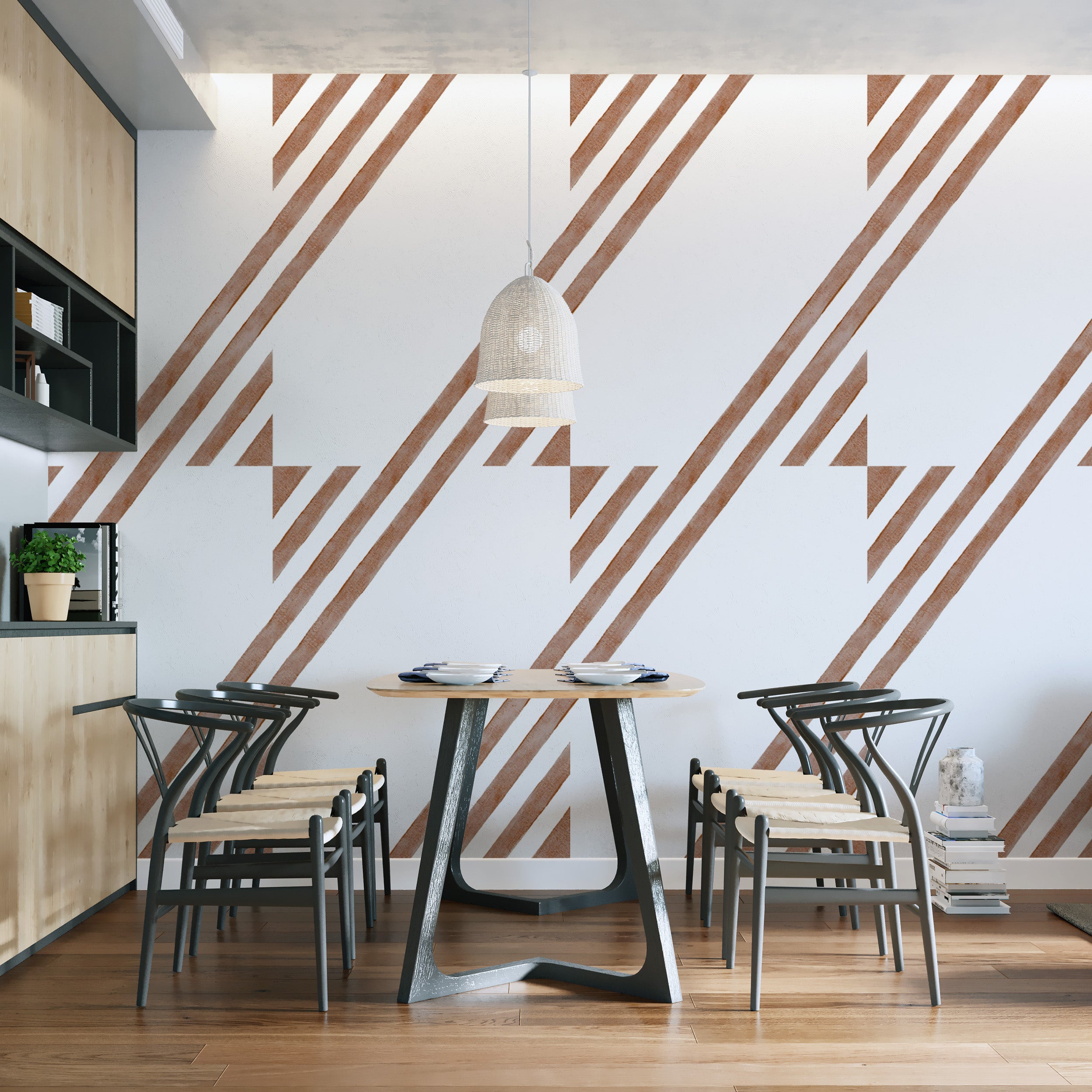 Modern terracotta striped wallpaper design
