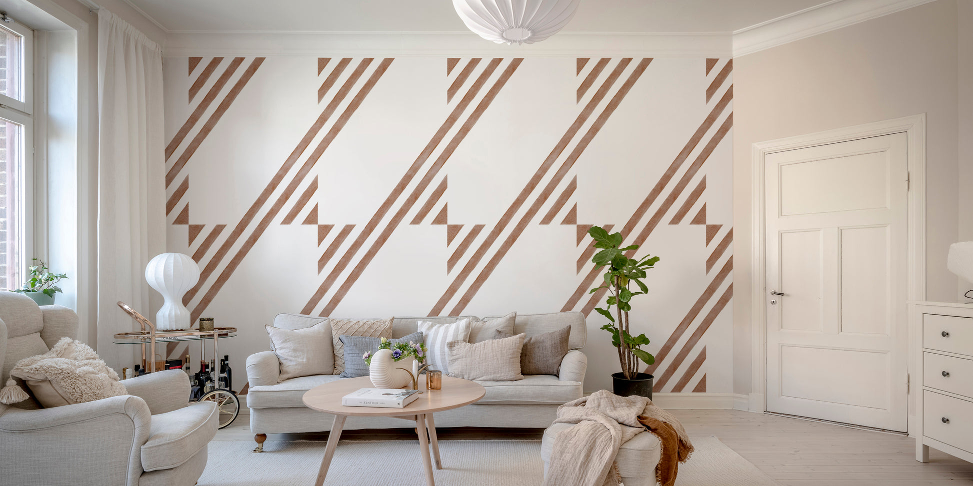 Geometric terracotta wallpaper for living rooms
