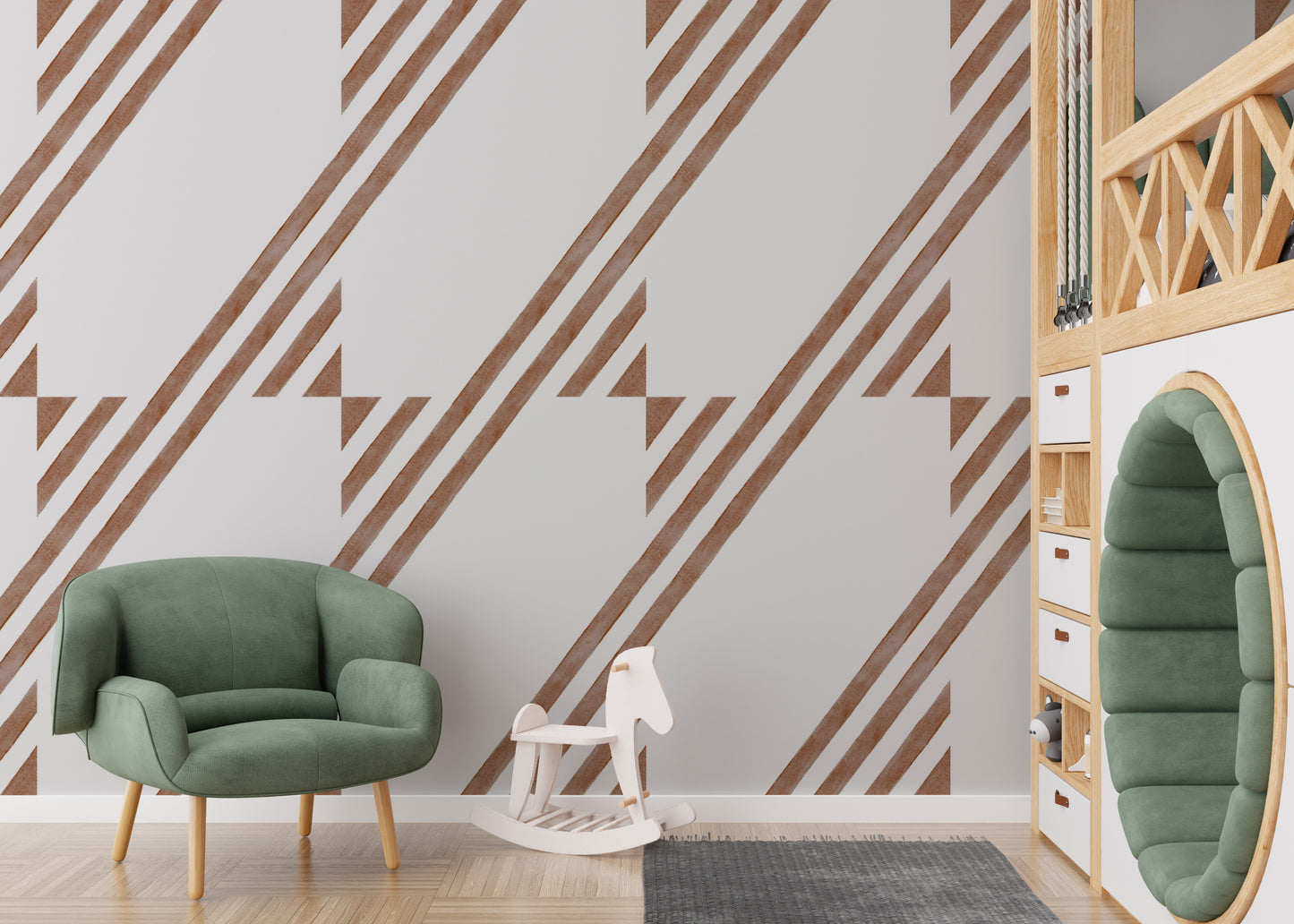 Terracotta geometric diagonal stripe wallpaper
