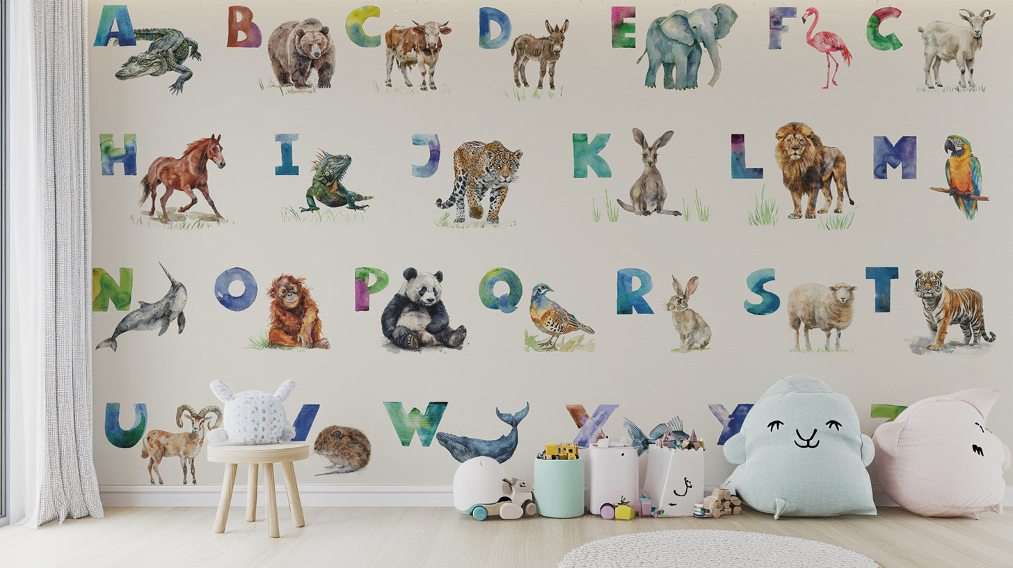 Fun and educational Alphabet Menagerie Wallpaper with animals.