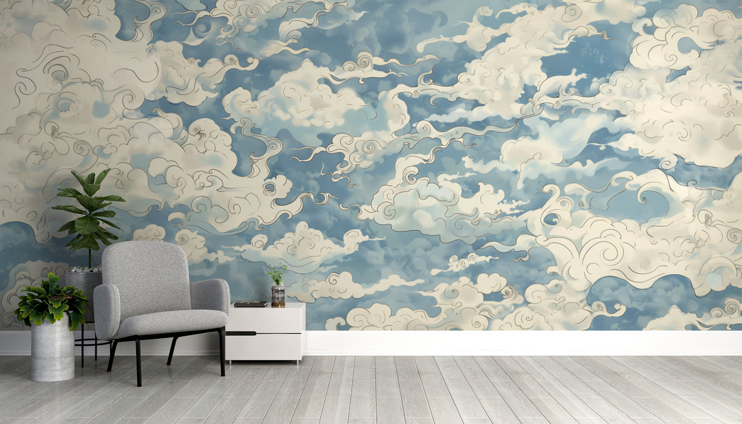 Serene cloud patterns in ethereal wallpaper design