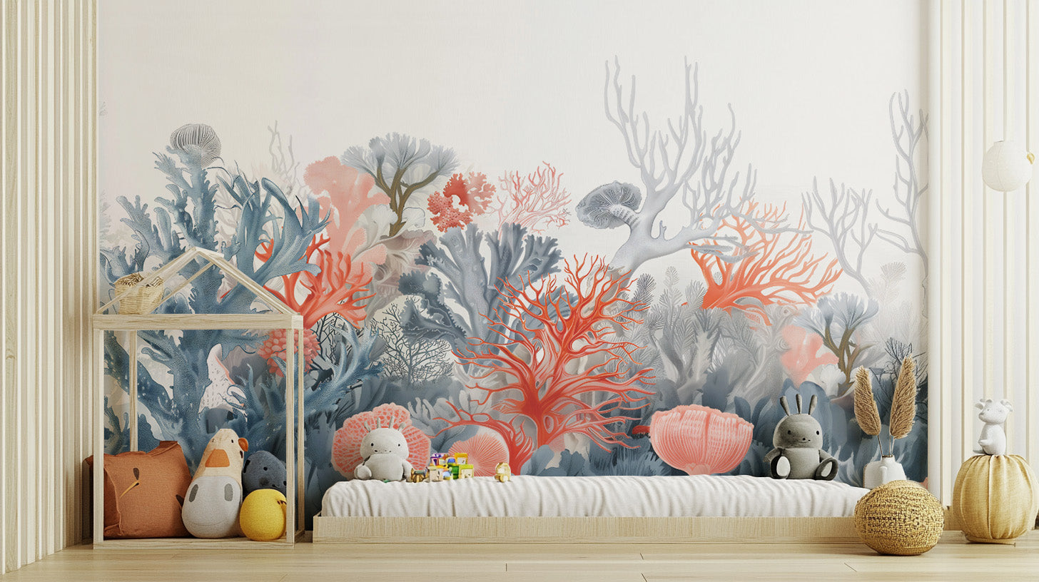 Vibrant coral reef design in Aqua Gardens wallpaper.