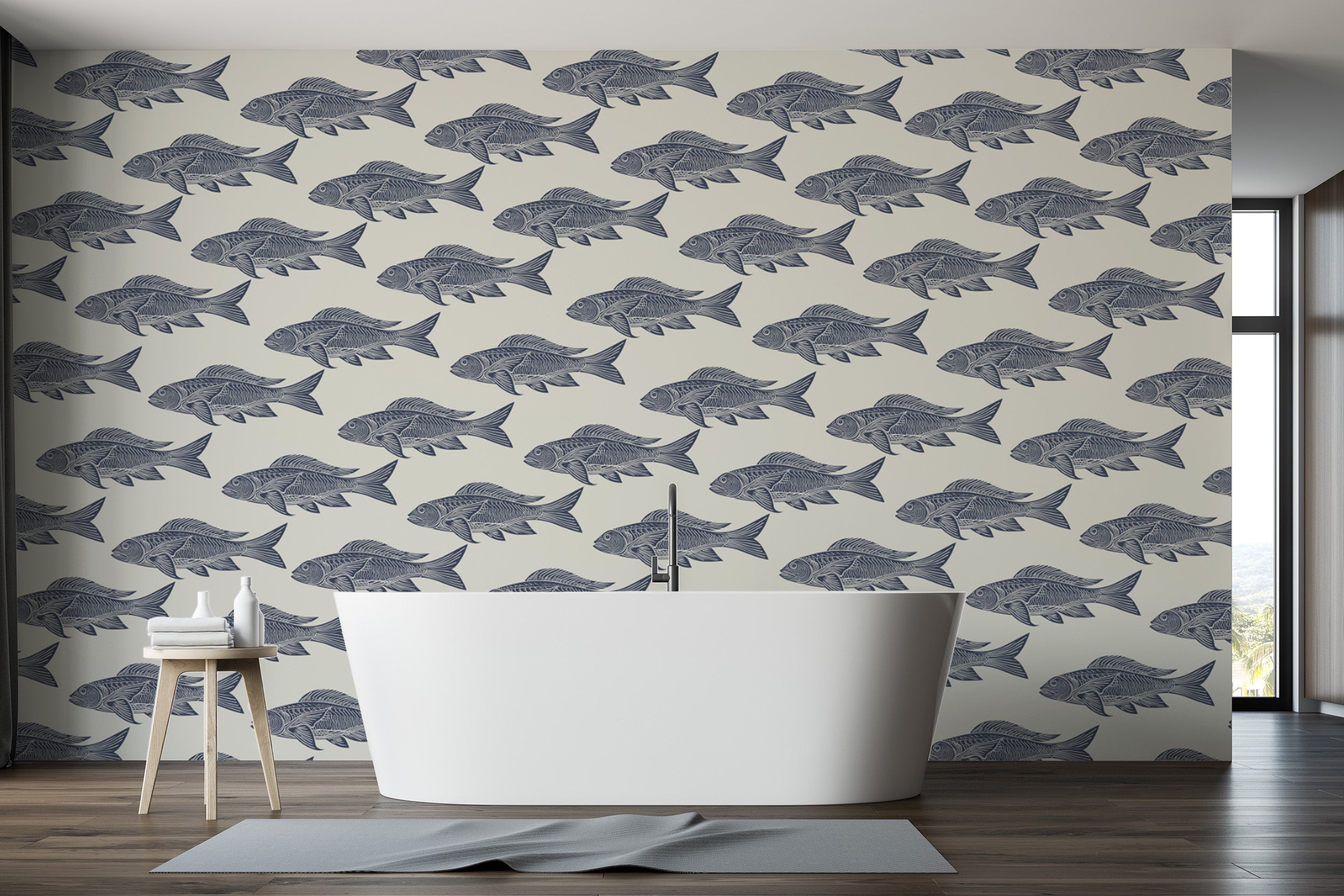 Timeless nautical fish design in a retro wallpaper
