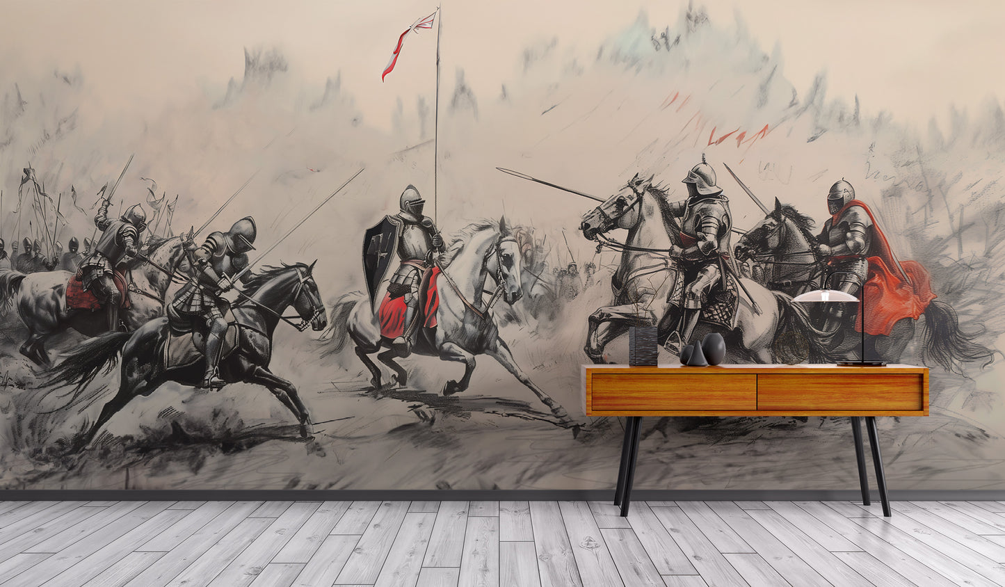 Medieval warfare-themed wall decor pattern