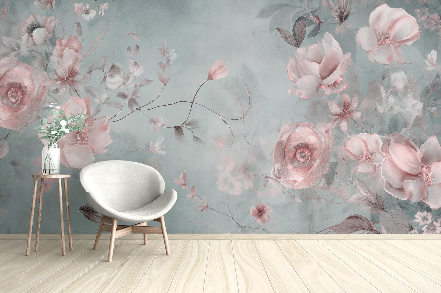 Artistic blooming pink floral wall decor