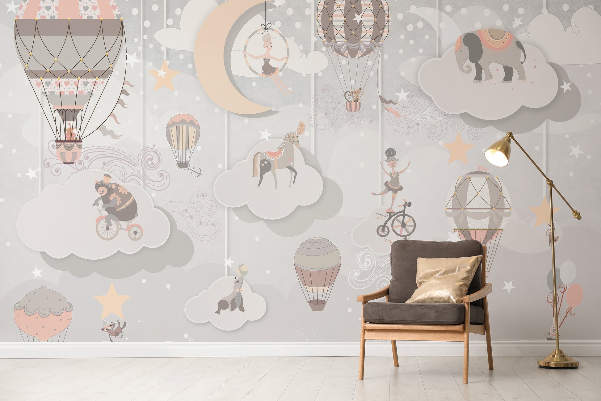 Decorative mural featuring a starry circus theme