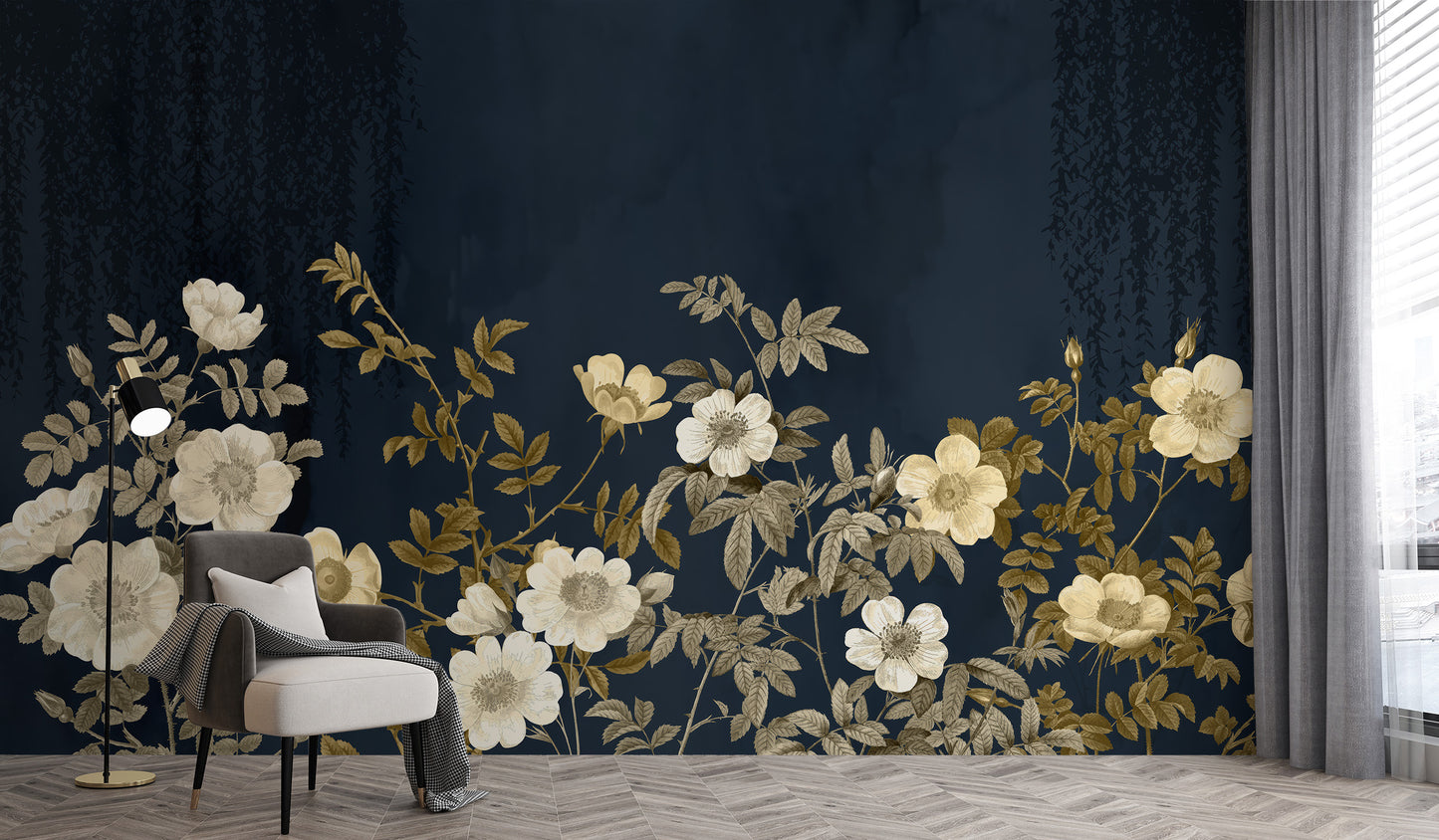 Abstract Gold Botanical Wall Mural
