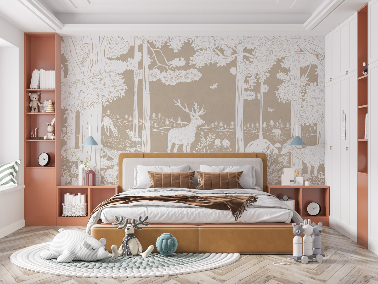 Tranquil Forest Brown Mural Design
