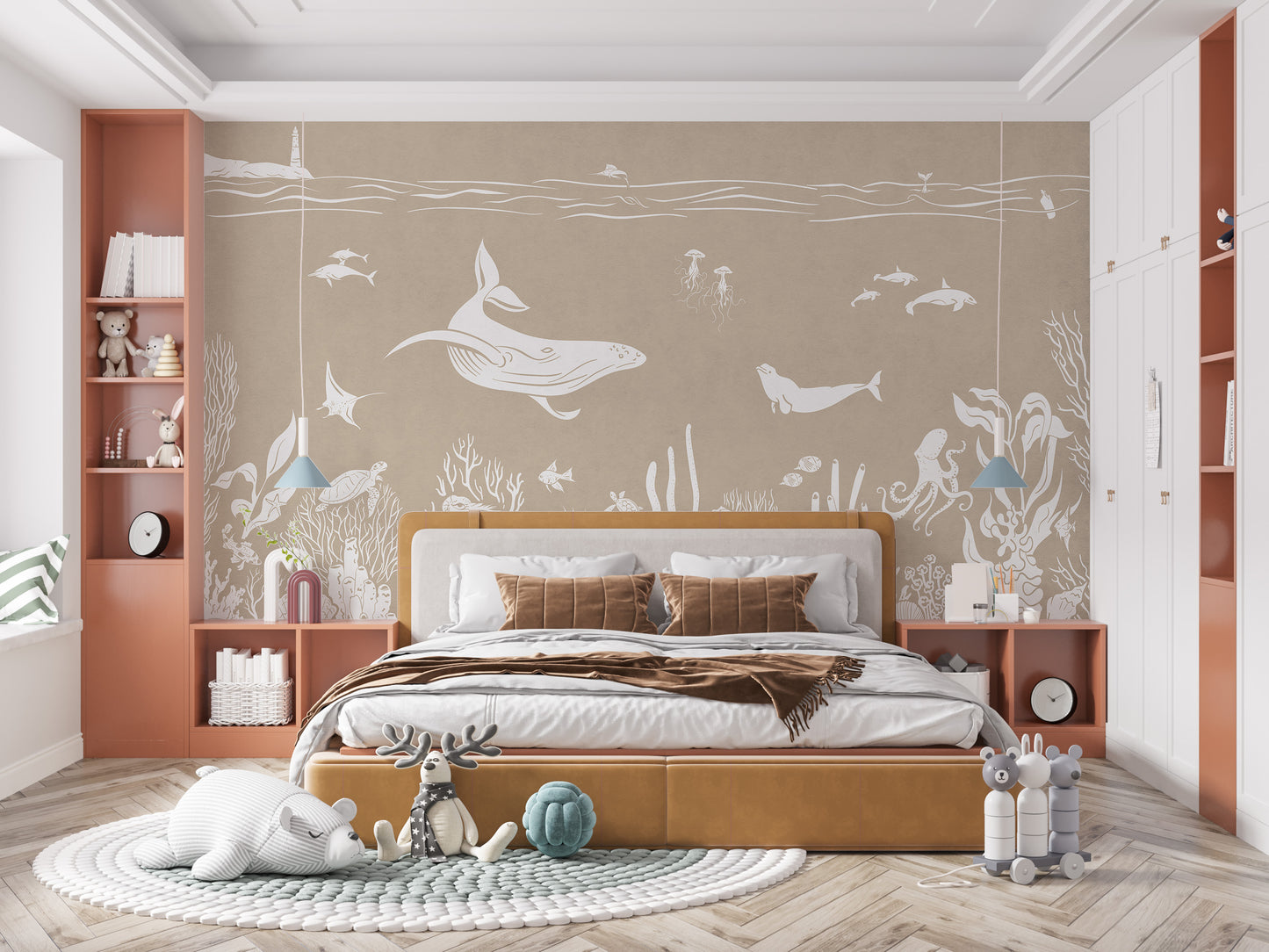 Monochrome Sea Brown Wallpaper Mural