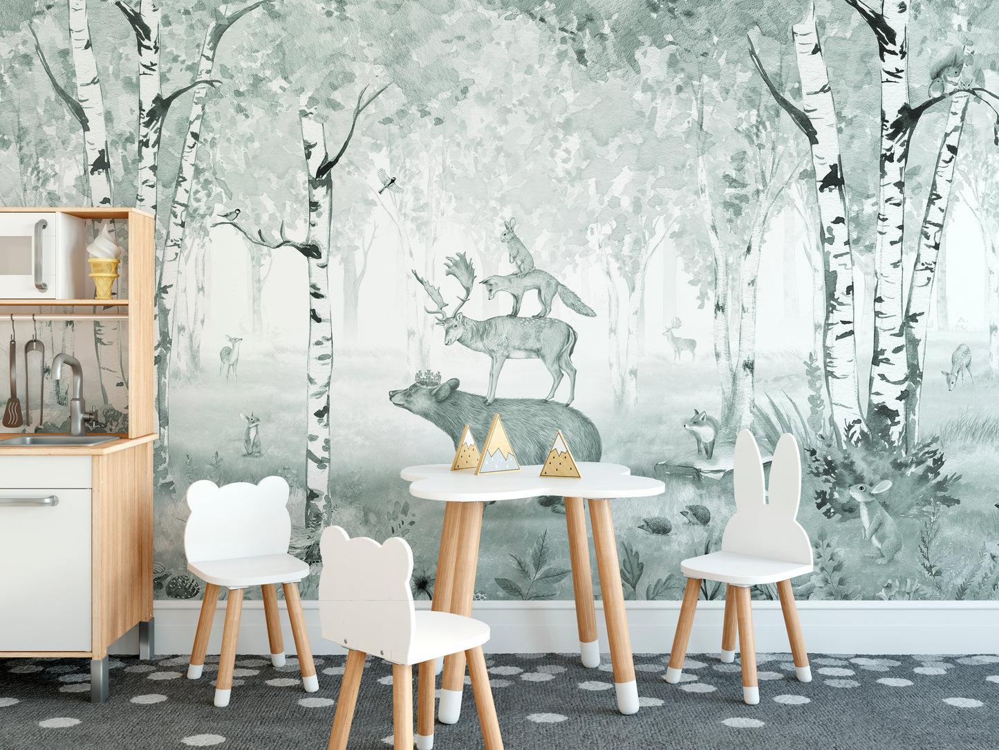 Forest-themed Blue Bear King wallpaper for serene spaces