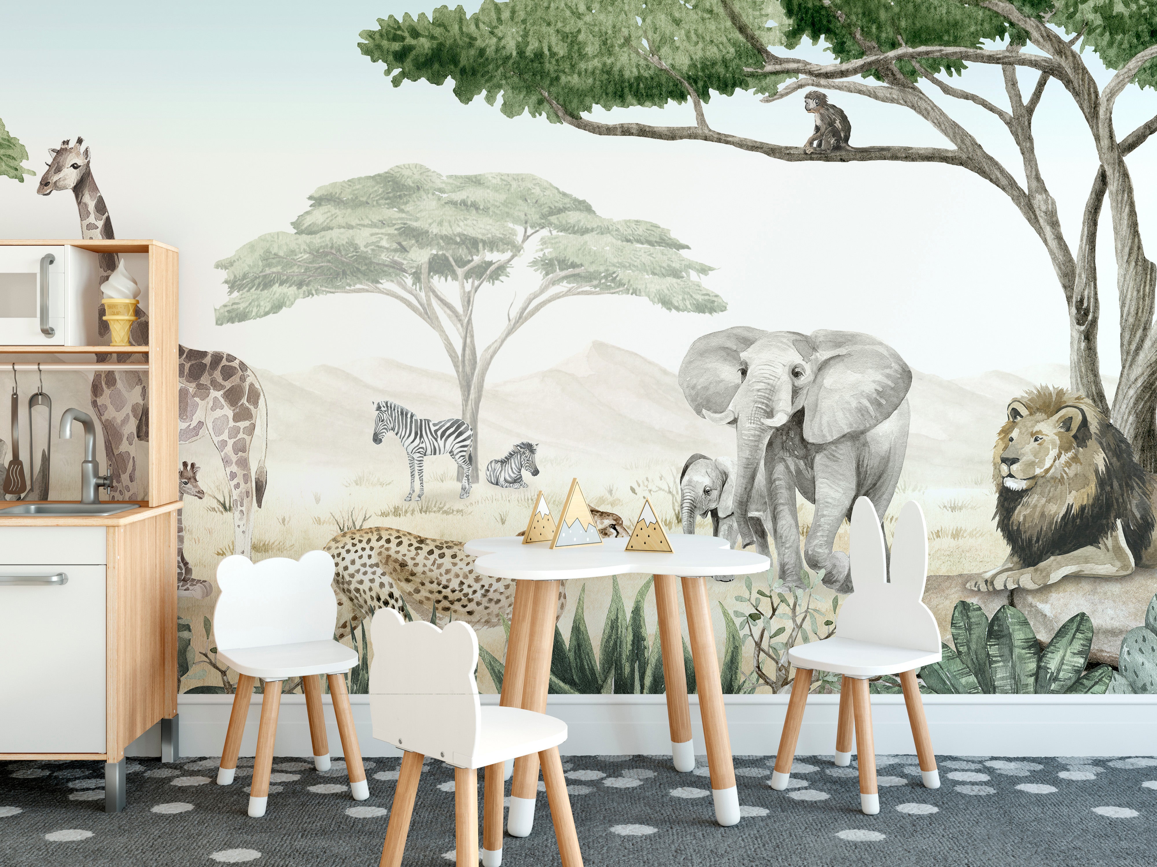 Lion and elephant safari mural peel and stick wallpaper