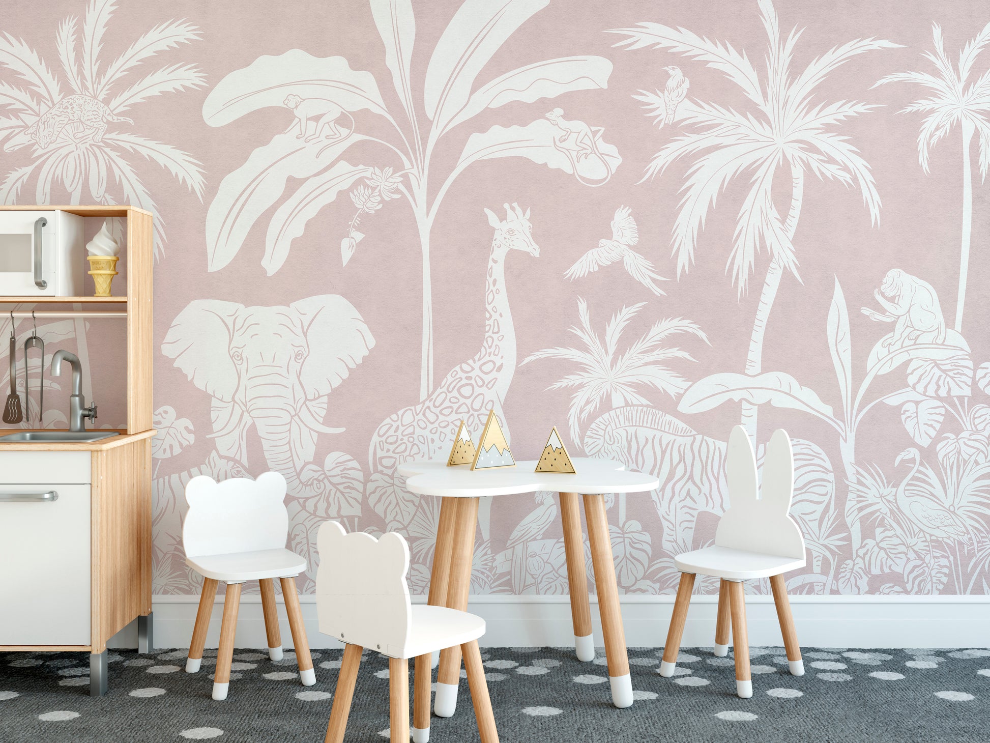 Elegant Monochrome Pink Jungle Mural