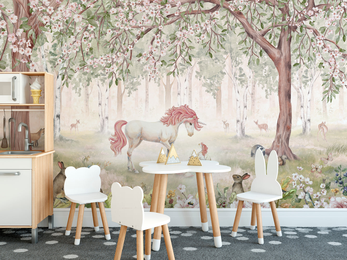 Unicorn Forest Green Wallpaper Mural - Giffywalls