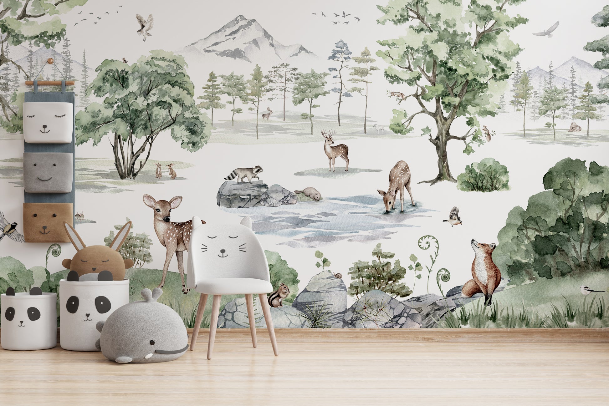 Watercolor deer forest wallpaper showcasing snowy scenery