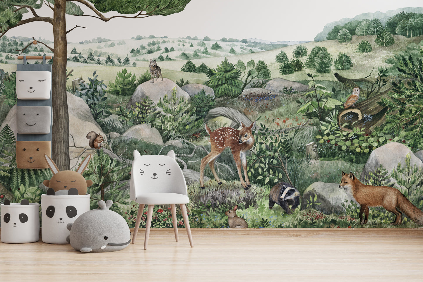 Happy Hills nature wallpaper with forest animals