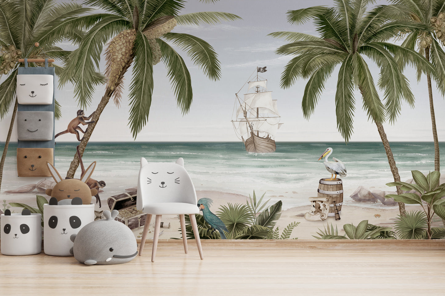 Pirate-themed wall mural wallpaper for kids' room decor