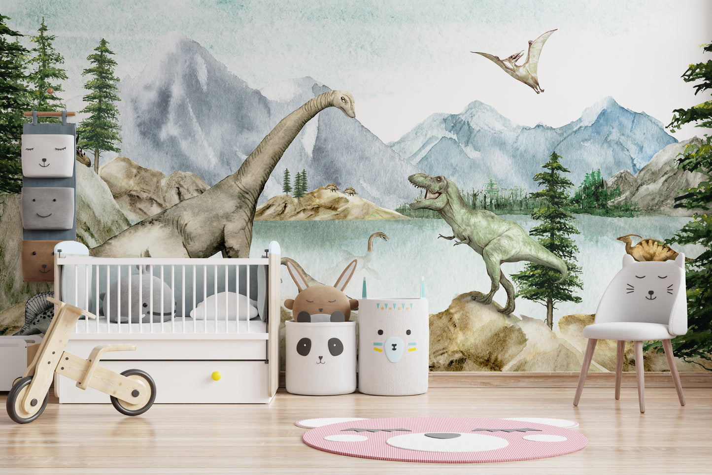 Fun dinosaur wallpaper murals for a prehistoric kids room