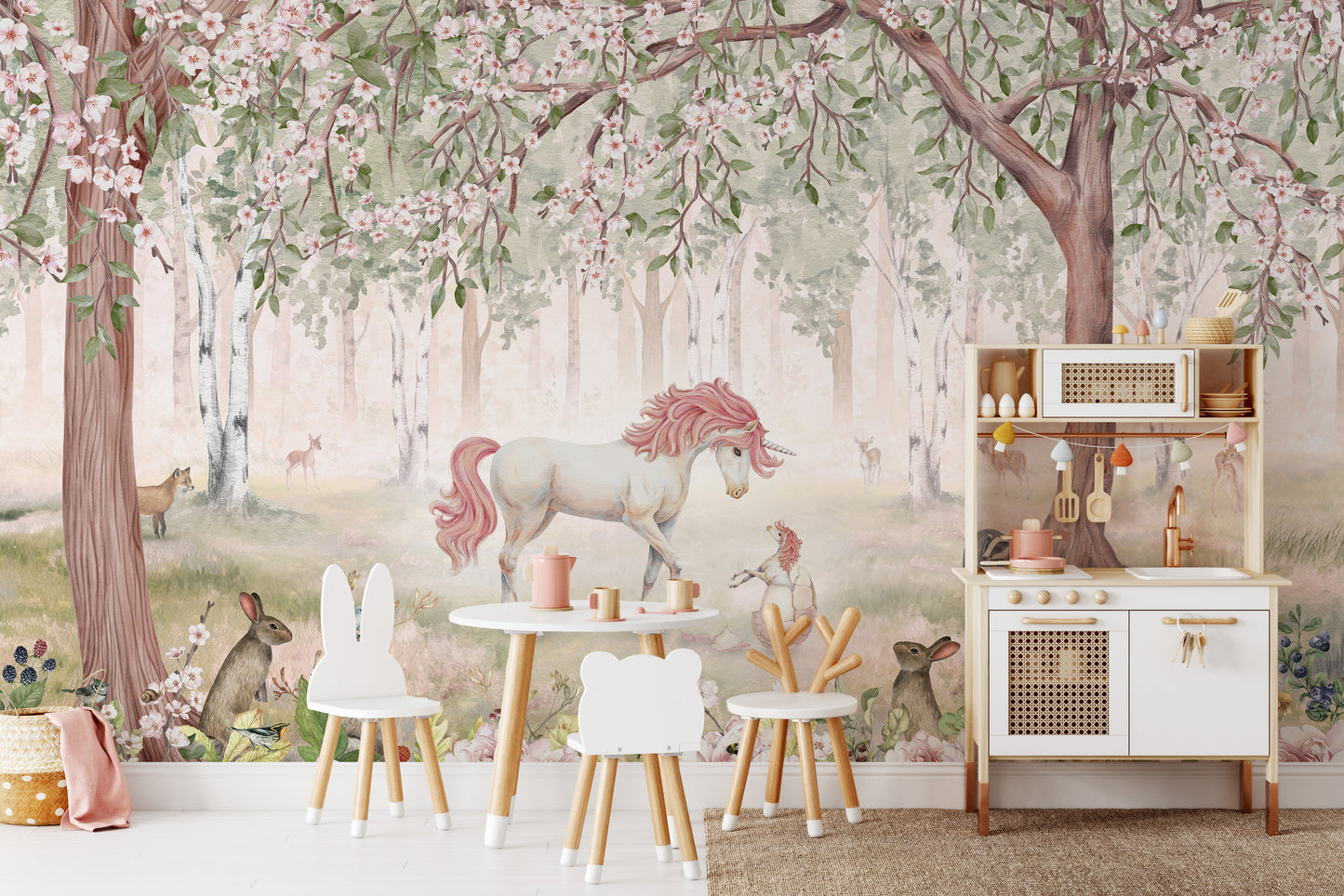 Unicorn Forest Green Wallpaper Mural - Giffywalls