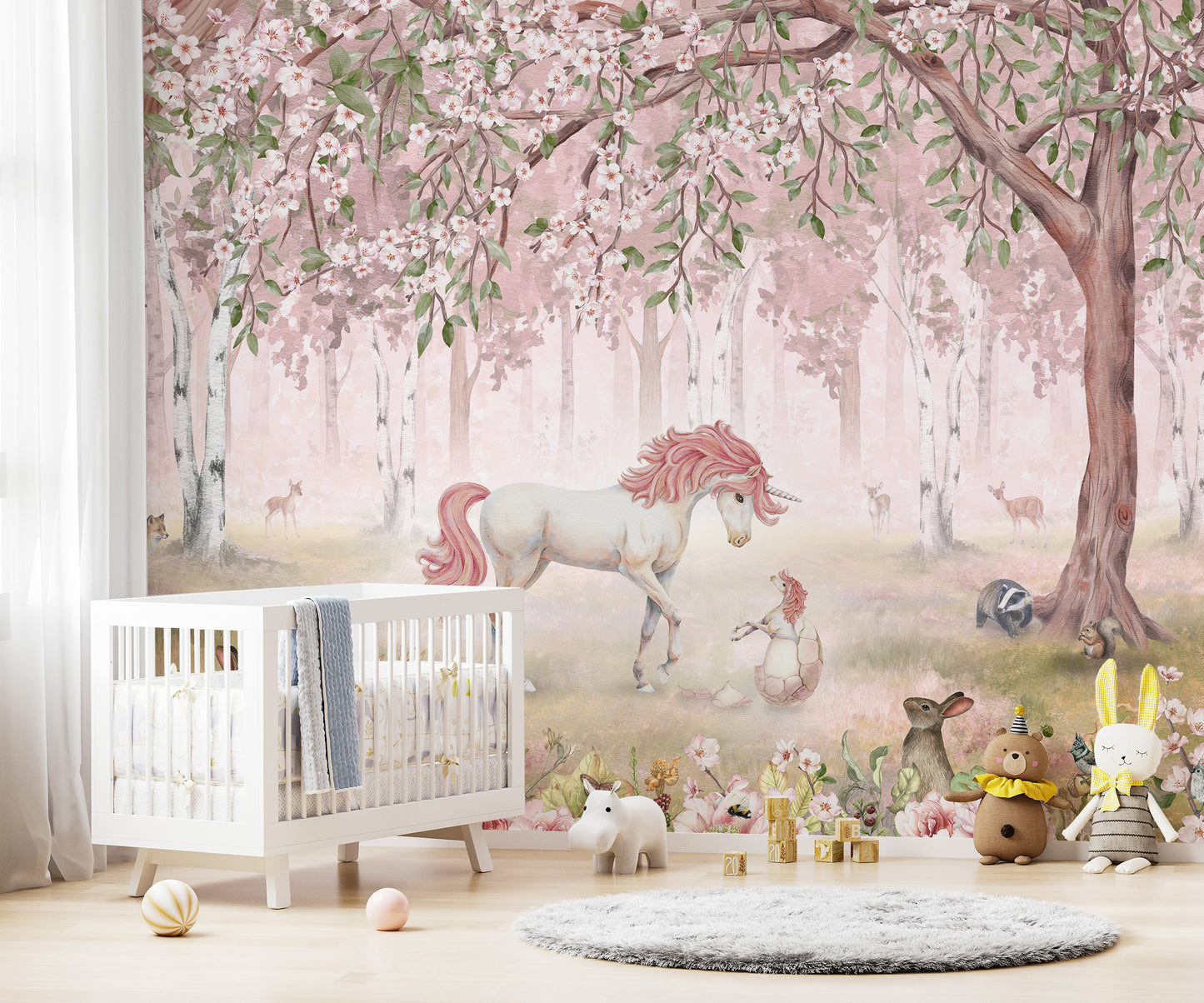 Unicorn Forest Pink Wallpaper Mural