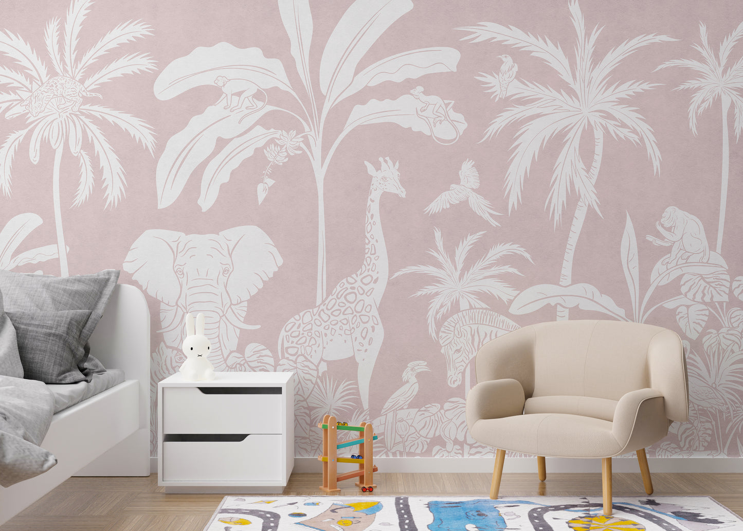 Monochrome Jungle Pink Wall Mural