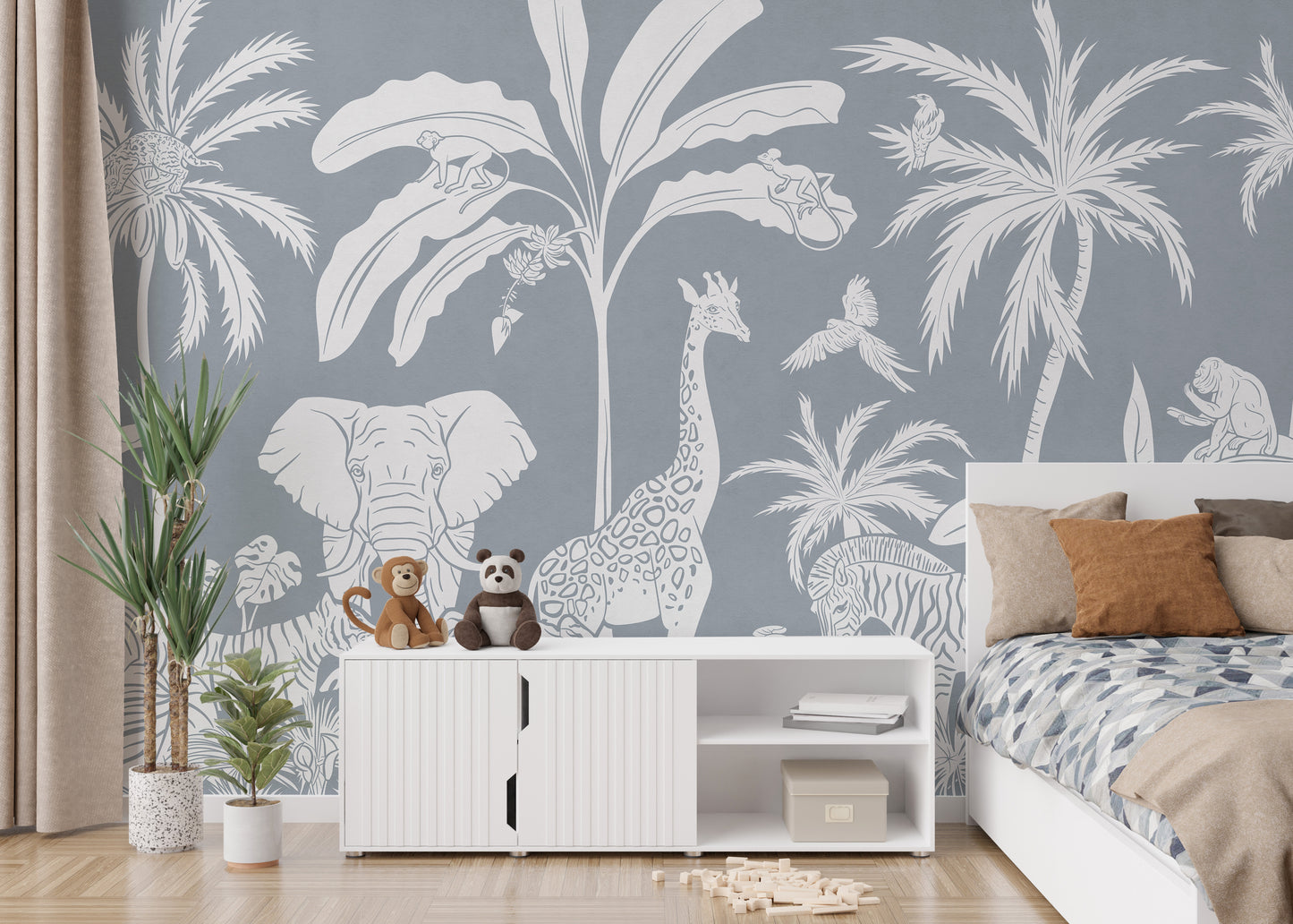 Monochrome Jungle Blue Wall Mural