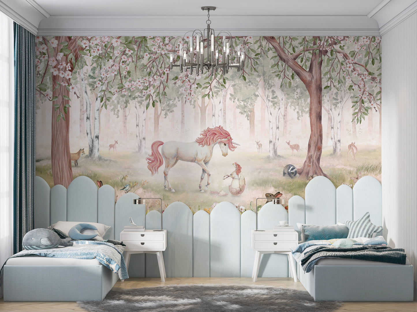 Unicorn Forest Green Wallpaper Mural - Giffywalls