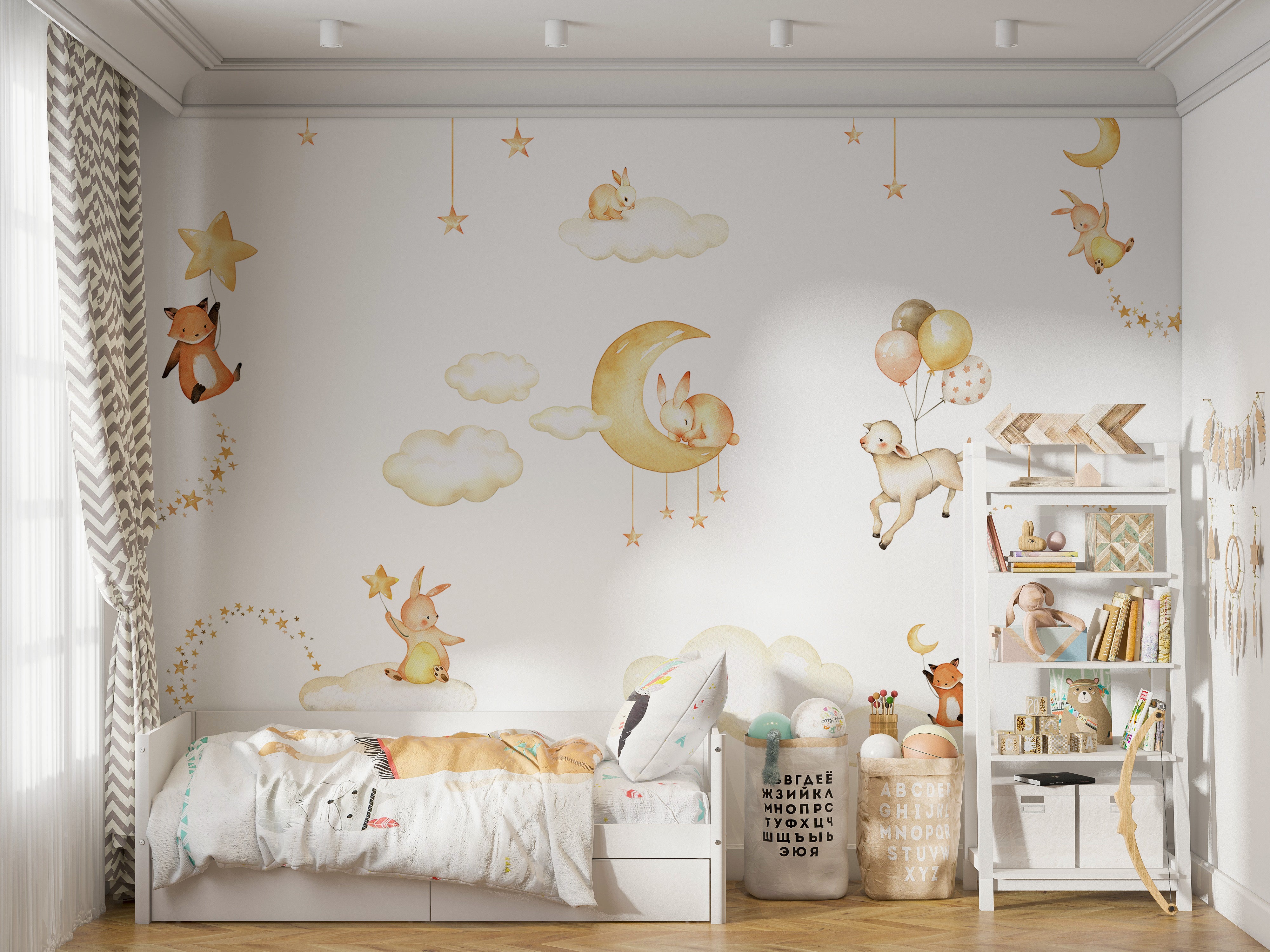 Sweet Dreams wallpaper with clouds and playful animals